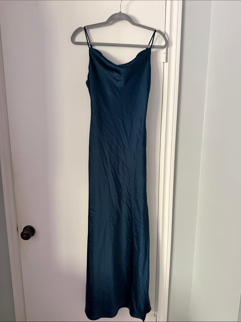 Lulu's Teal Satin Slip Maxi Dress